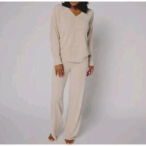 Barefoot Dream XS Stone UltraLite Pullover & Wide Leg Pant A694282 EUC MSRP $268